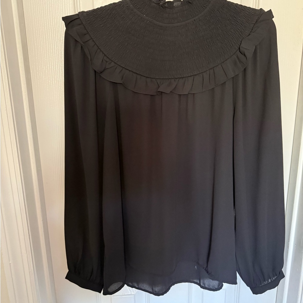 LOFT Black Ruffled Blouse